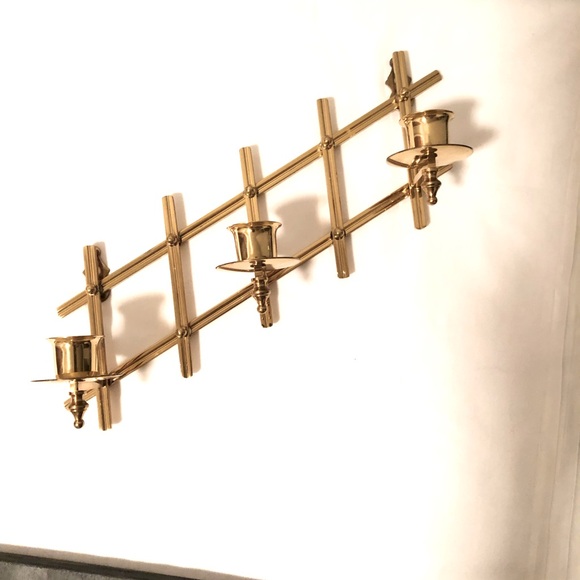 Vintage Brass Adjustable Partylite Lattice Style Wall Mount 3 Candlestick Holder - Picture 4 of 4